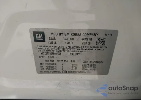 2015 Chevrolet Trax Ltz из США, поврежденный, VIN KL7CJTSB0FB097026